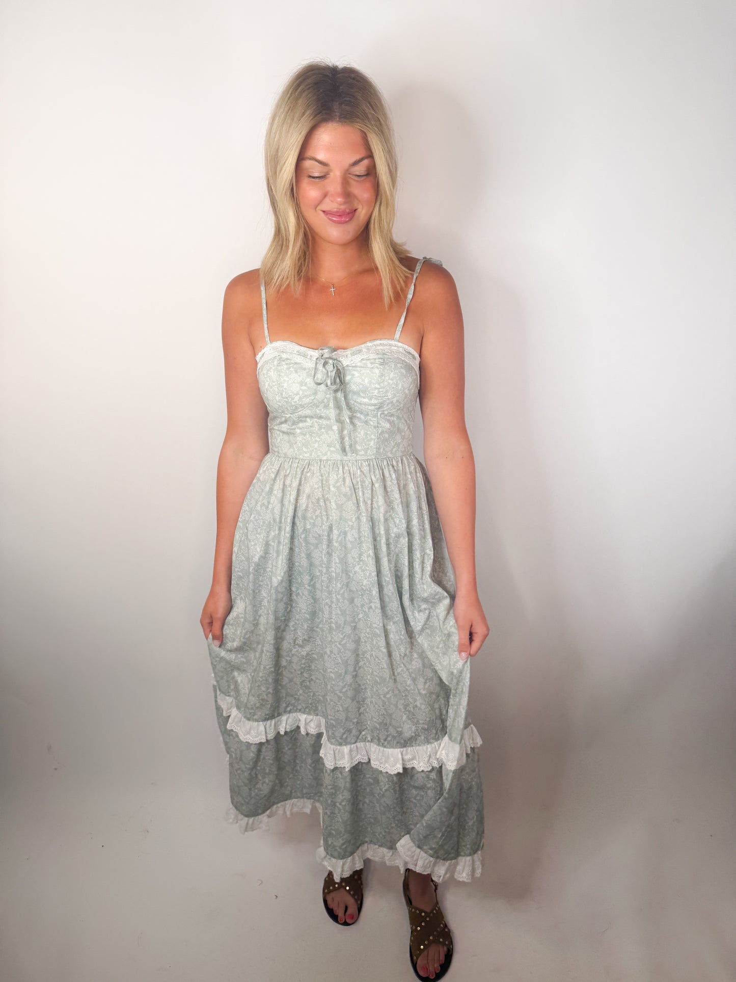 The Sage Ruffle Midi