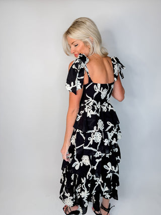 Black & Cream Tiered Blossom Dress - Ardire Collection