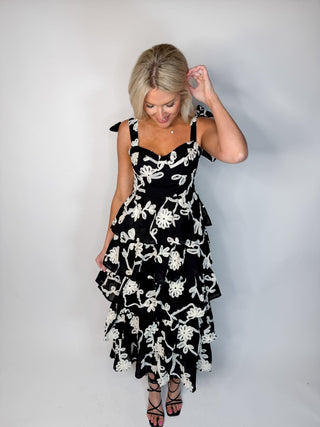 Black & Cream Tiered Blossom Dress - Ardire Collection