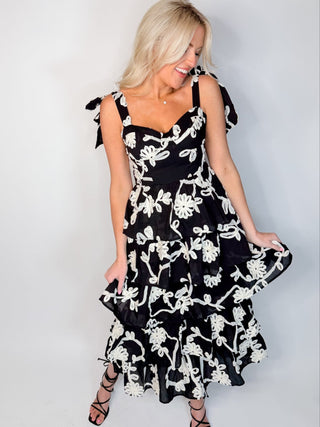 Black & Cream Tiered Blossom Dress - Ardire Collection