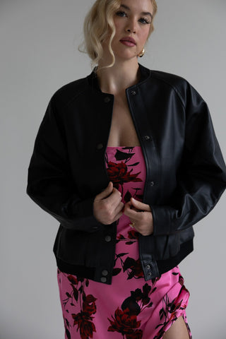 Black Leather Bomber Jacket - Final Sale - Ardire Collection