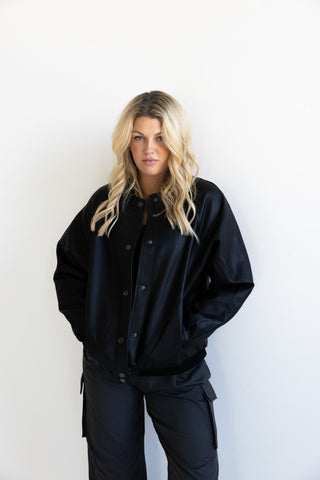 Black Leather Bomber Jacket - Final Sale - Ardire Collection