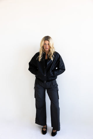 Black Leather Bomber Jacket - Final Sale - Ardire Collection