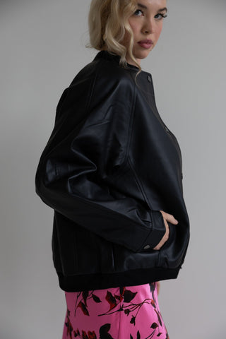Black Leather Bomber Jacket - Final Sale - Ardire Collection