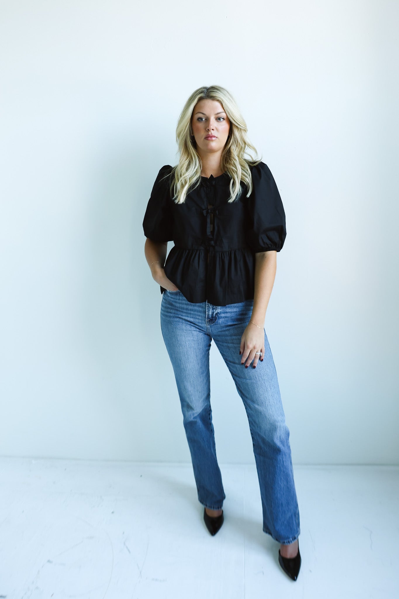 Black Puff - Sleeve Tie - Front Blouse - Final Sale - Ardire Collection