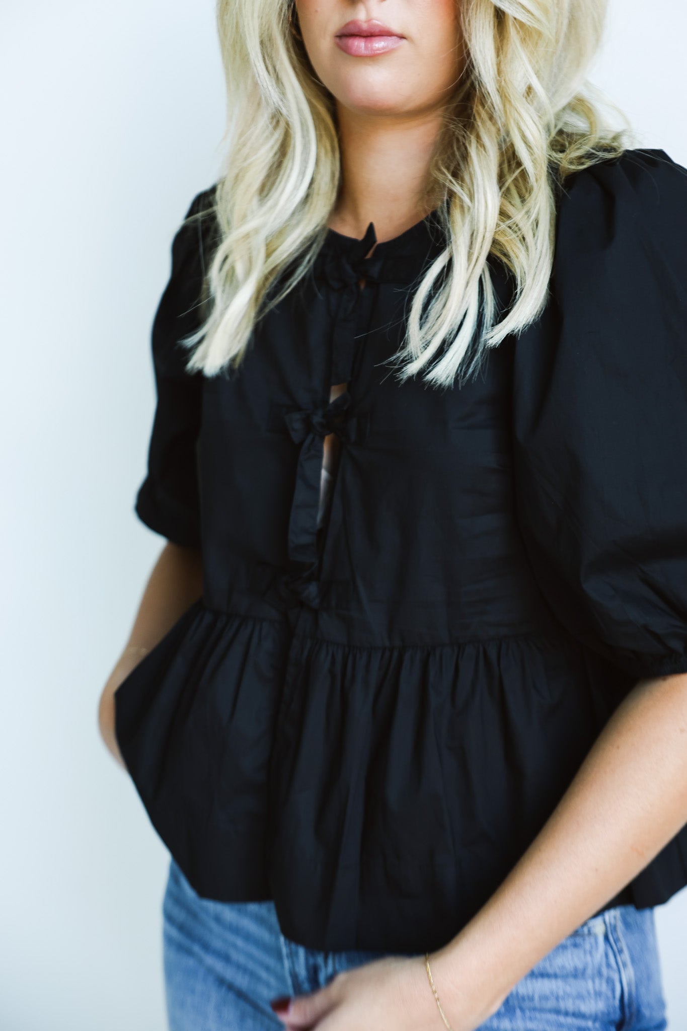 Black Puff - Sleeve Tie - Front Blouse - Final Sale - Ardire Collection