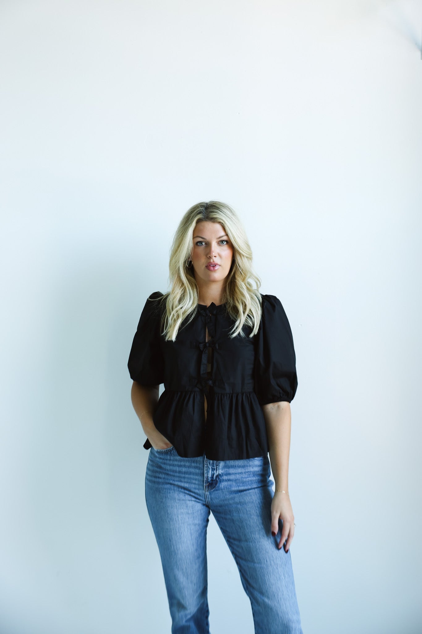 Black Puff - Sleeve Tie - Front Blouse - Final Sale - Ardire Collection