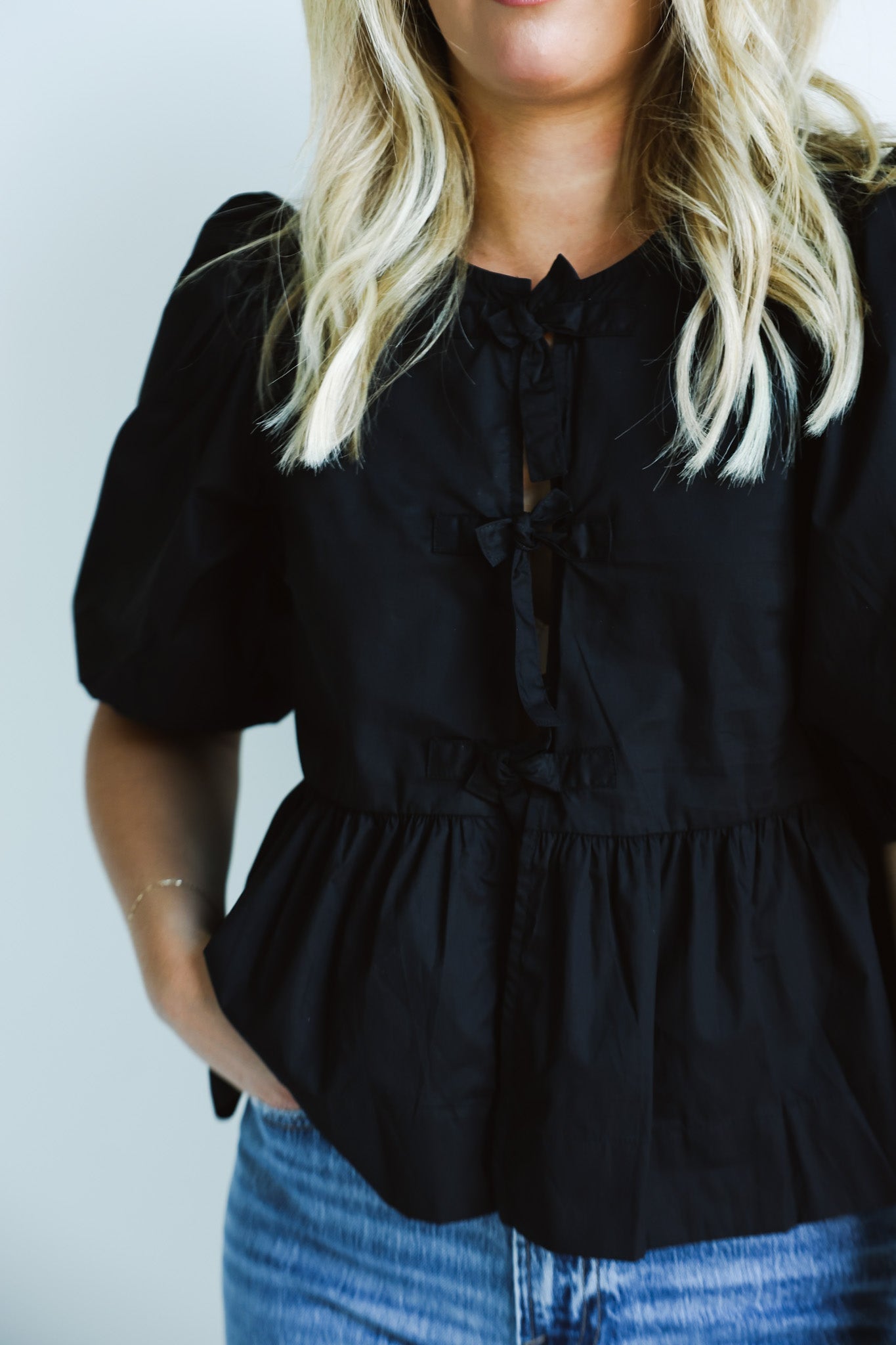 Black Puff - Sleeve Tie - Front Blouse - Final Sale - Ardire Collection