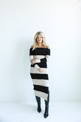 Bold Striped Off - Shoulder Midi Dress - Final Sale - Ardire Collection