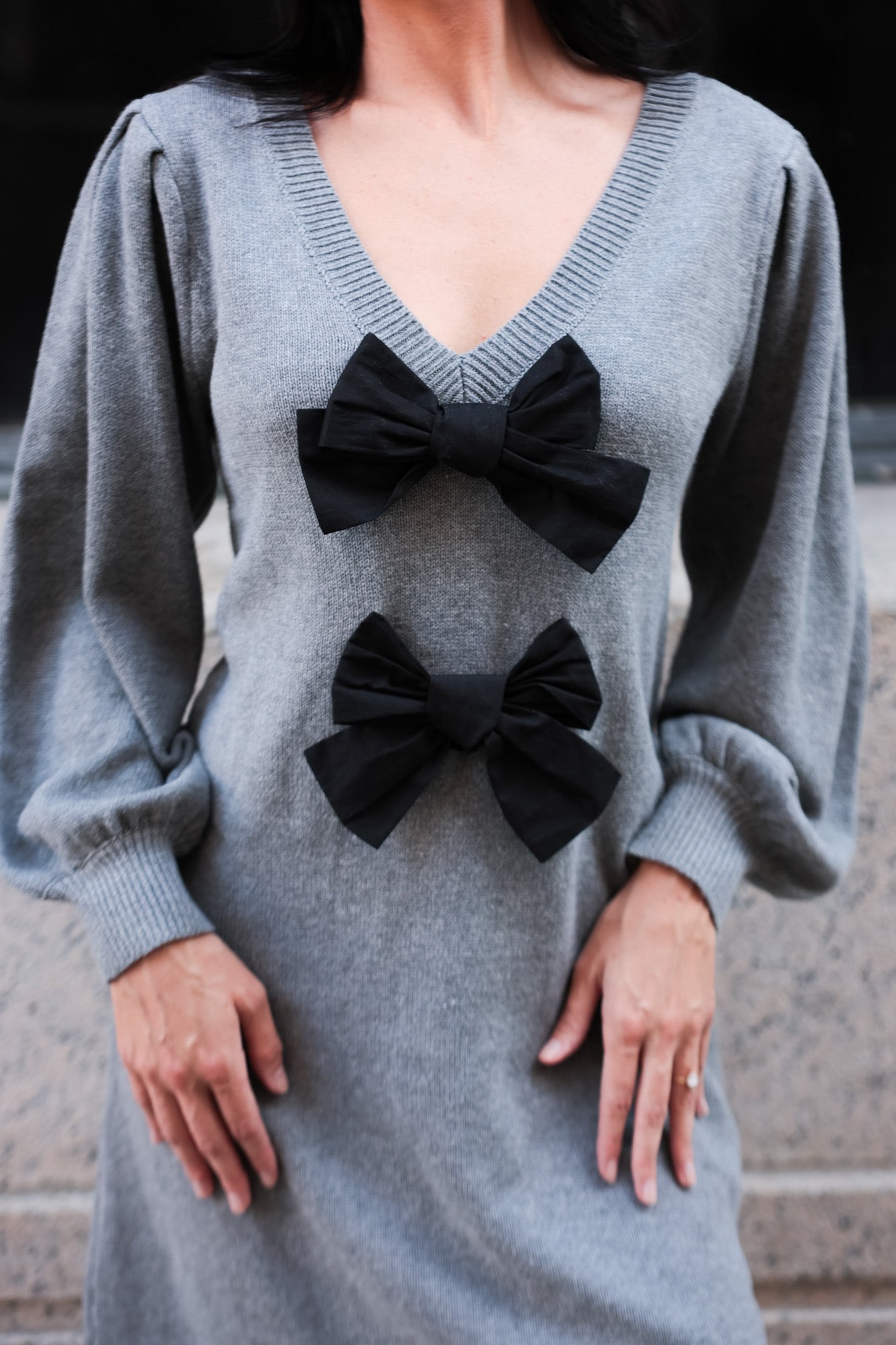 Bow Detail Knit Sweater Dress - Final Sale - Ardire Collection