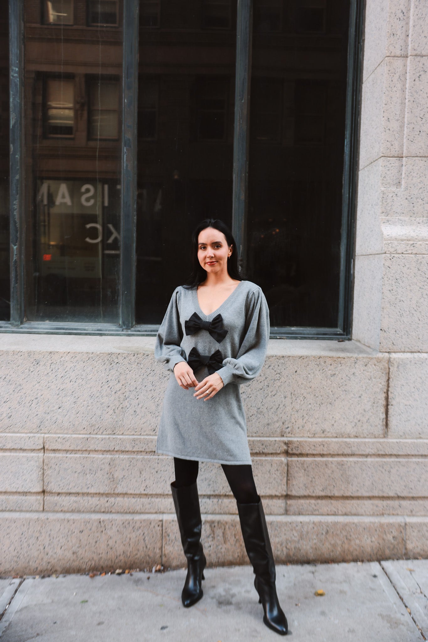 Bow Detail Knit Sweater Dress - Final Sale - Ardire Collection