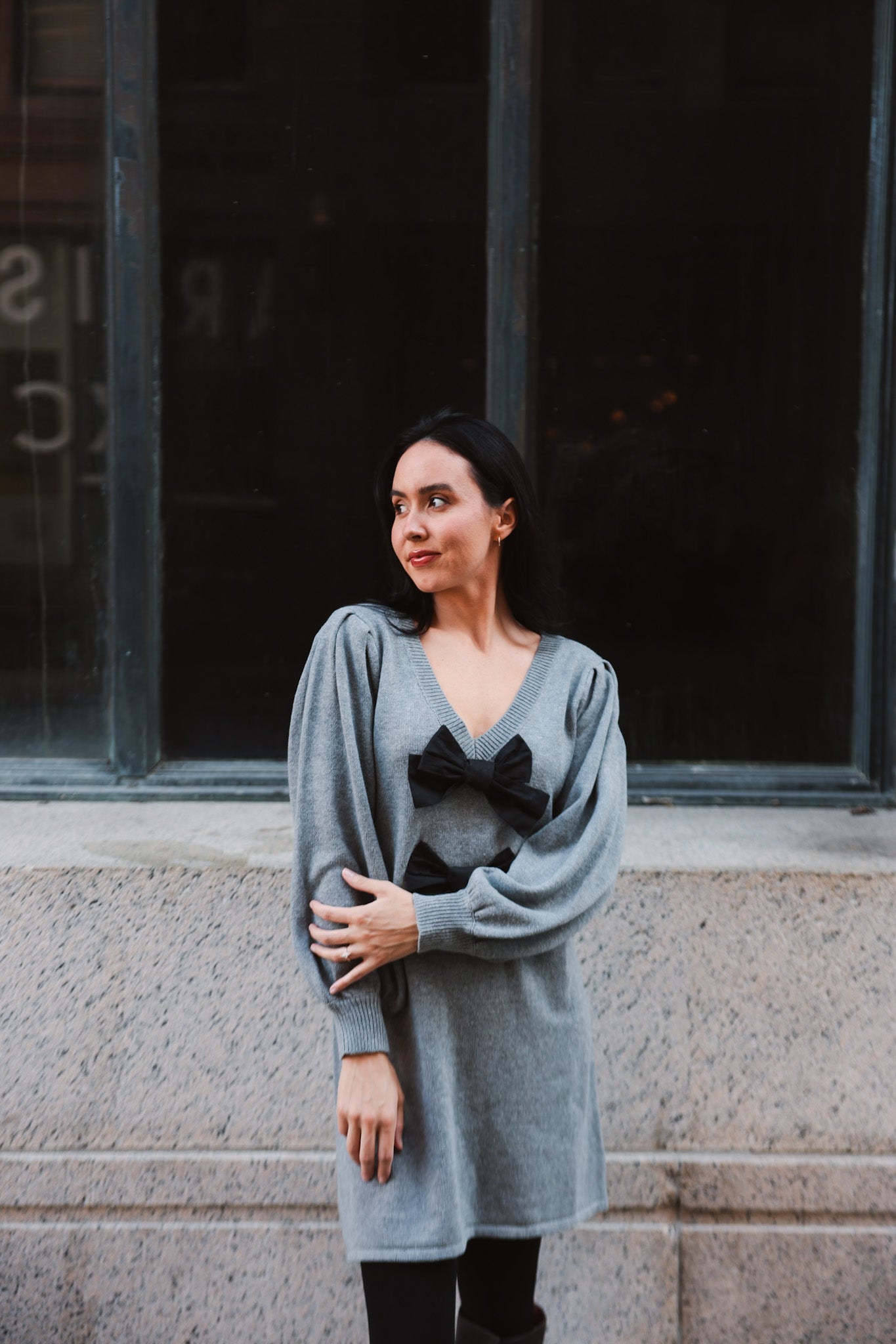 Bow Detail Knit Sweater Dress - Final Sale - Ardire Collection