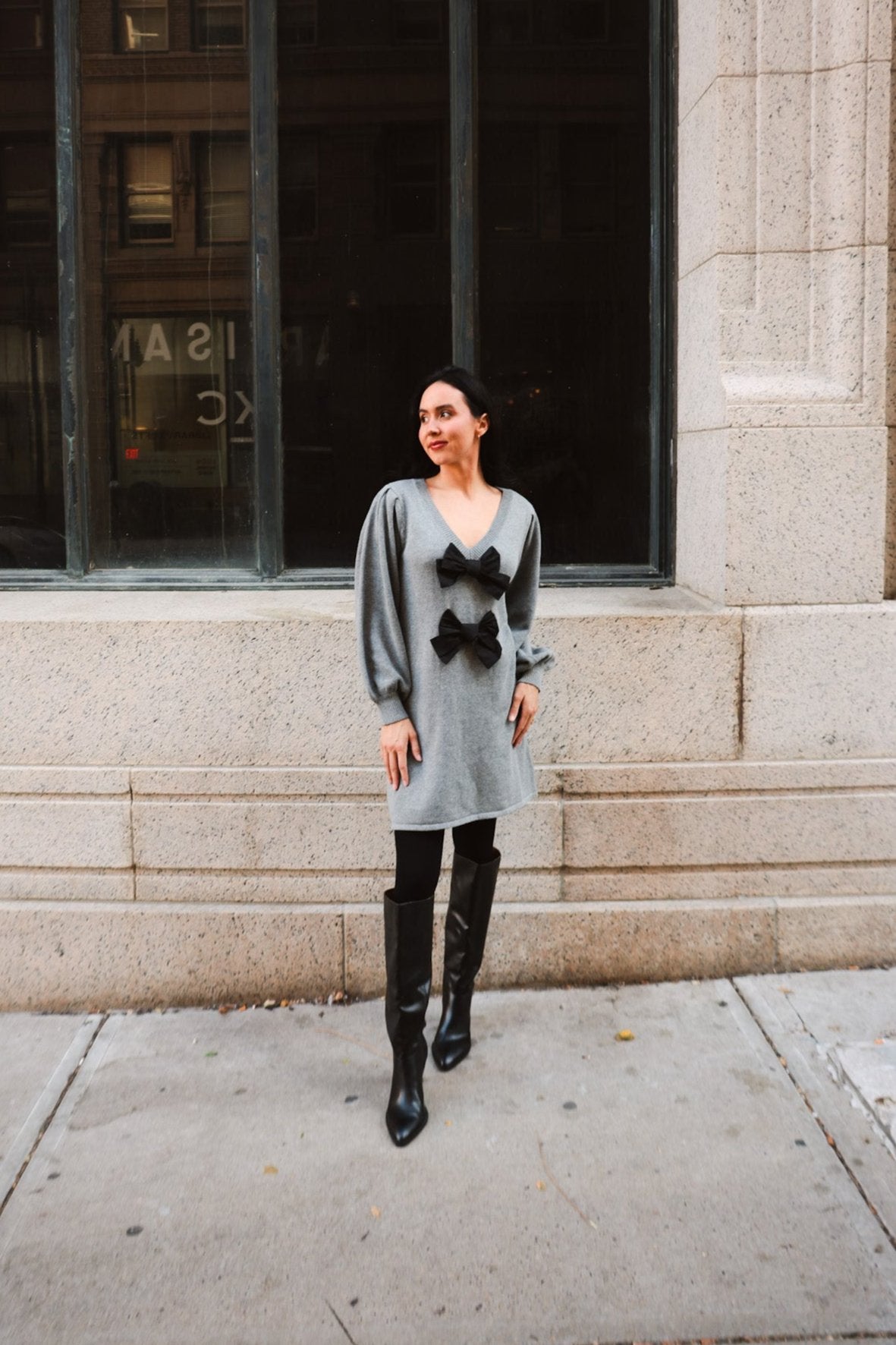 Bow Detail Knit Sweater Dress - Final Sale - Ardire Collection
