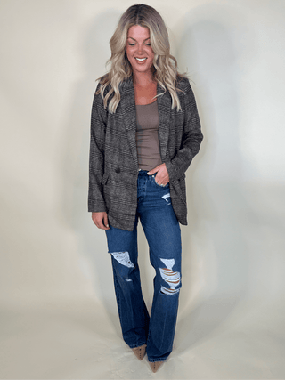 Brown Plaid Double - Breasted Blazer - Ardire Collection