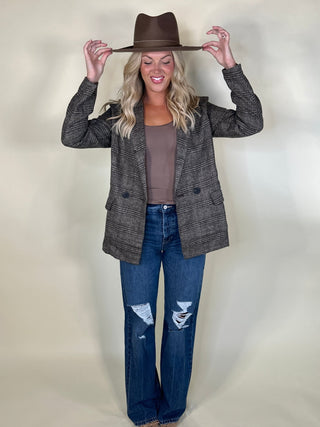 Brown Plaid Double - Breasted Blazer - Ardire Collection