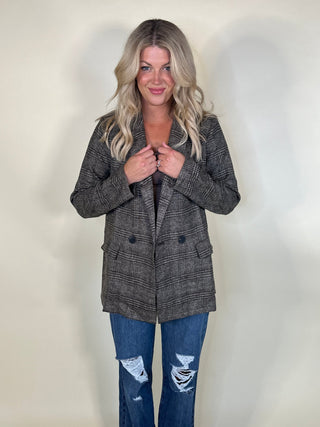 Brown Plaid Double - Breasted Blazer - Ardire Collection