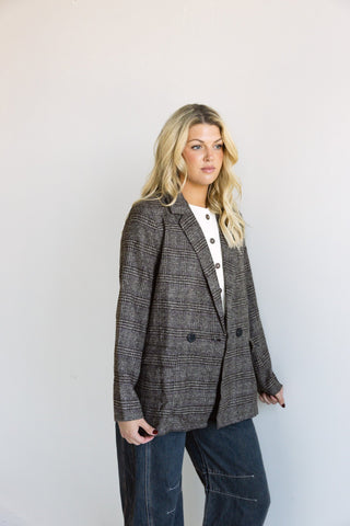 Brown Plaid Double - Breasted Blazer - Ardire Collection