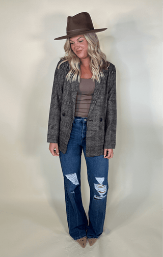 Brown Plaid Double - Breasted Blazer - Ardire Collection