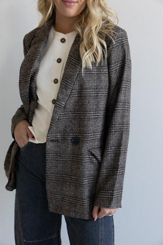 Brown Plaid Double - Breasted Blazer - Ardire Collection
