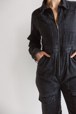 Charcoal Utility Denim Jumpsuit - Final Sale - Ardire Collection