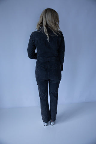 Charcoal Utility Denim Jumpsuit - Final Sale - Ardire Collection
