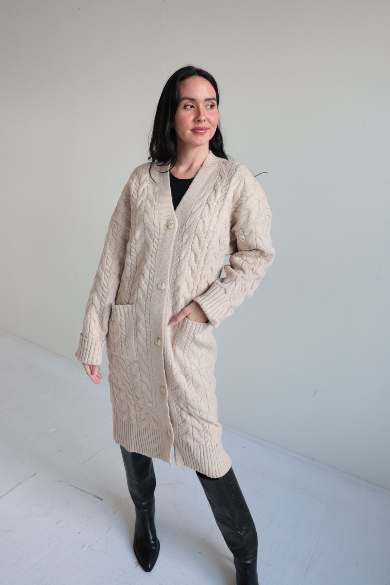 Classic Cable Knit Long Cardigan - Final Sale - Ardire Collection