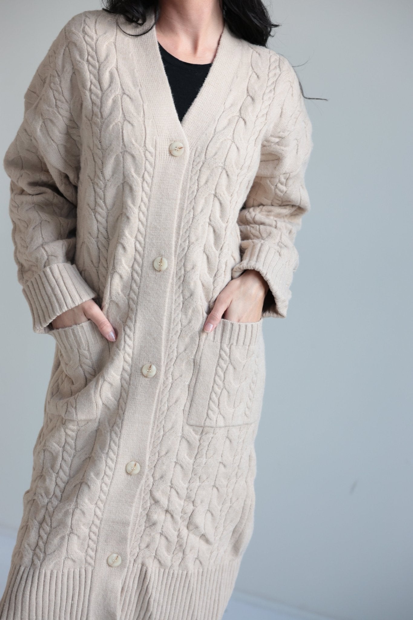 Classic Cable Knit Long Cardigan - Final Sale - Ardire Collection
