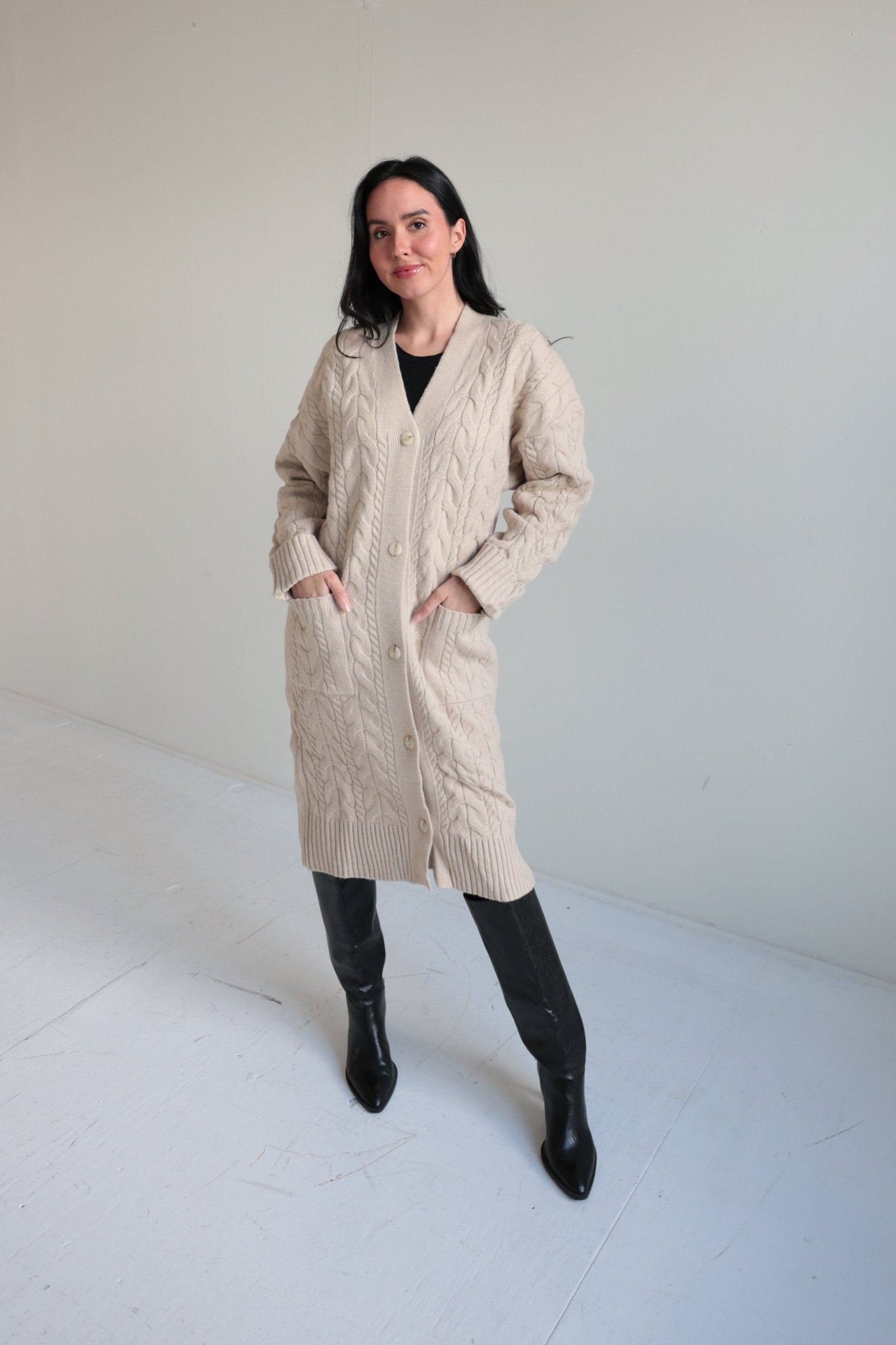 Classic Cable Knit Long Cardigan - Final Sale - Ardire Collection