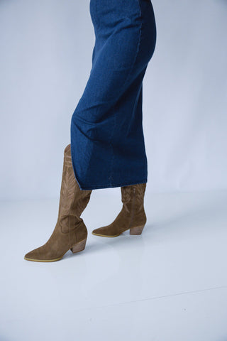 Embroidered Brown Suede Western Boots - Ardire Collection