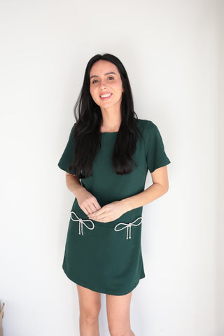 Emerald Glam Rhinestone - Bow Mini Dress - Final Sale - Ardire Collection
