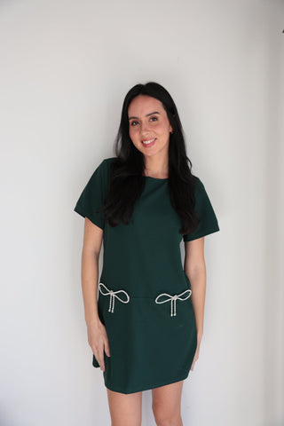 Emerald Glam Rhinestone - Bow Mini Dress - Final Sale - Ardire Collection