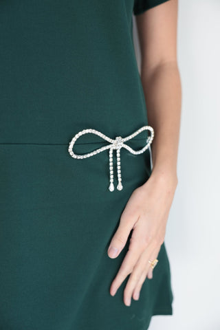 Emerald Glam Rhinestone - Bow Mini Dress - Final Sale - Ardire Collection