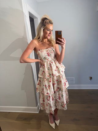 Floral Cascade Strapless Dress - Ardire Collection