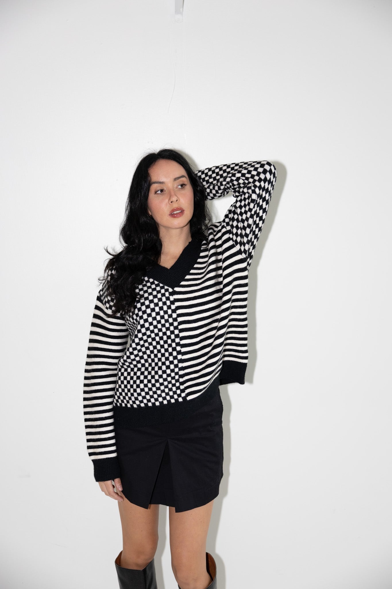 Graphic Checkered & Striped V - Neck Sweater - Final Sale - Ardire Collection