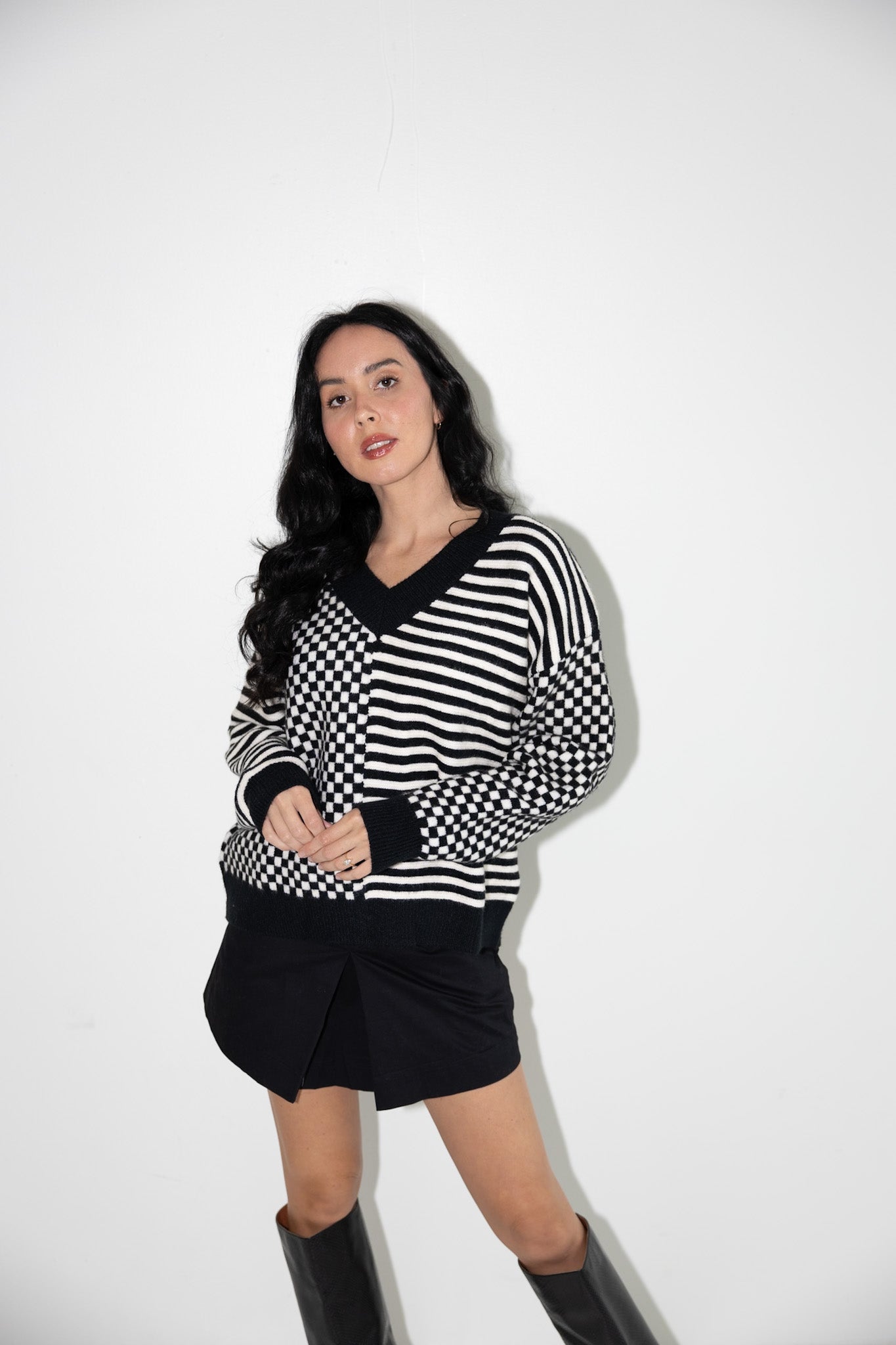 Graphic Checkered & Striped V - Neck Sweater - Final Sale - Ardire Collection