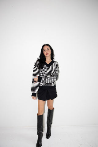 Graphic Checkered & Striped V - Neck Sweater - Final Sale - Ardire Collection