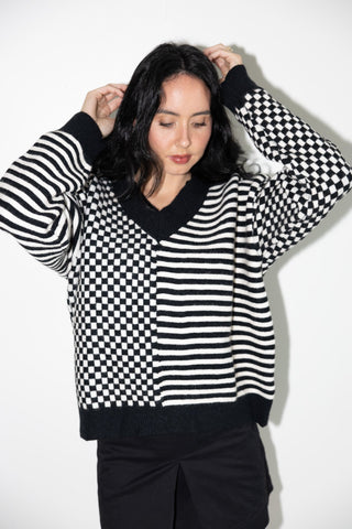Graphic Checkered & Striped V - Neck Sweater - Final Sale - Ardire Collection