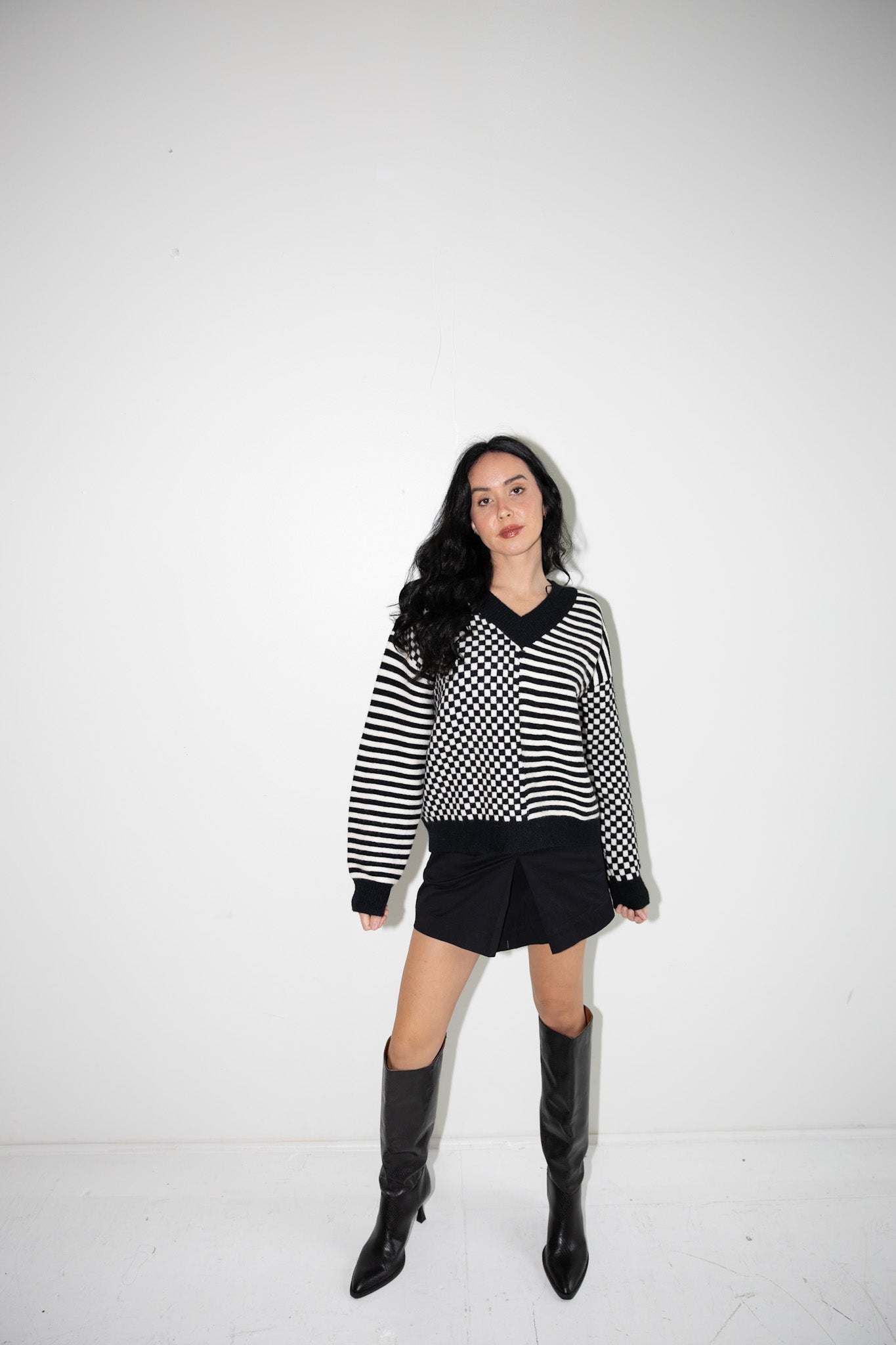 Graphic Checkered & Striped V - Neck Sweater - Final Sale - Ardire Collection