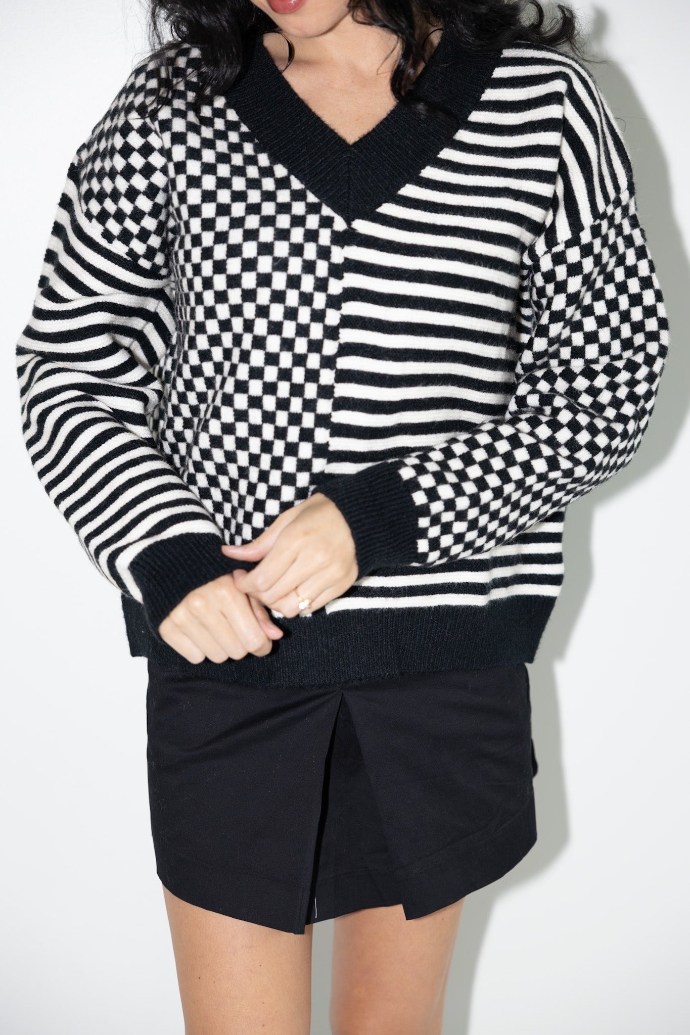 Graphic Checkered & Striped V - Neck Sweater - Final Sale - Ardire Collection