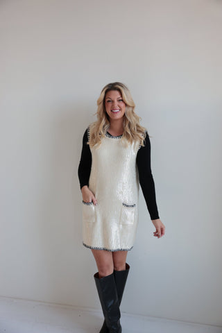 Ivory Sequin Sleeveless Shift Dress - Final Sale - Ardire Collection
