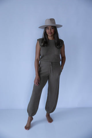 Khaki Knit Open - Back Jumpsuit - Final Sale - Ardire Collection