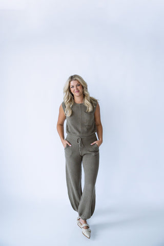 Khaki Knit Open - Back Jumpsuit - Final Sale - Ardire Collection