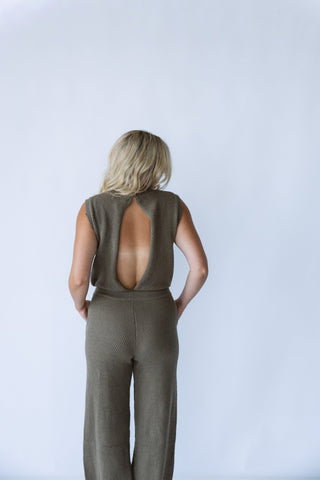 Khaki Knit Open - Back Jumpsuit - Final Sale - Ardire Collection