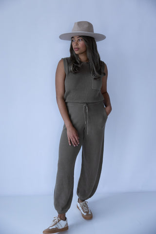 Khaki Knit Open - Back Jumpsuit - Final Sale - Ardire Collection