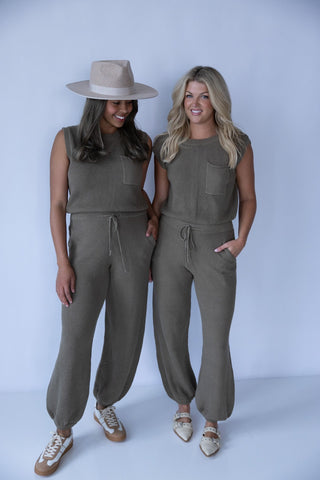Khaki Knit Open - Back Jumpsuit - Final Sale - Ardire Collection