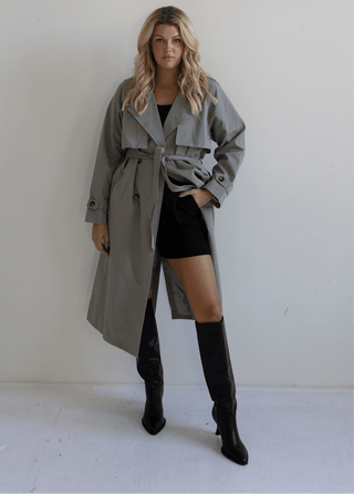 Light Olive Longline Belted Trench - Final Sale - Ardire Collection