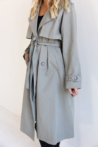 Light Olive Longline Belted Trench - Final Sale - Ardire Collection