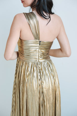 Metallic Gold Pleated Maxi Dress - Final Sale - Ardire Collection