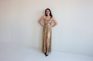Metallic Gold Pleated Maxi Dress - Final Sale - Ardire Collection