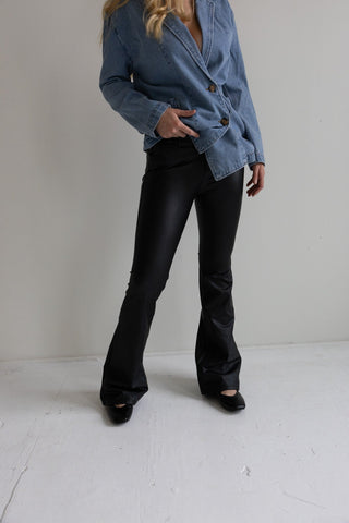 Mid - Rise Flared Faux Leather Pants - Ardire Collection